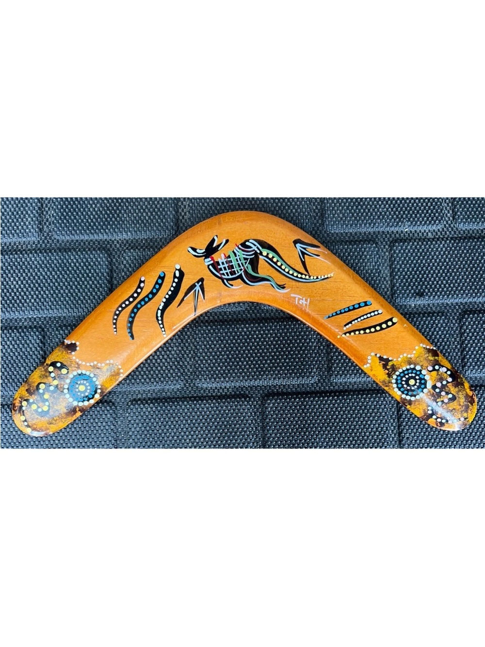 Wood Hand-Painted 14" Boomerang w/ Artwork - Signed By Artist - Beautiful Piece
